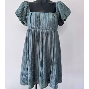 Aeropostale Milkmaid Smocked Dress Sz M Puffed Sleeve Lined Green Festival Twee